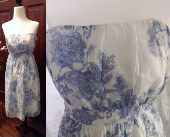Vintage Blue and White Paisley Sundress/80s Sundre