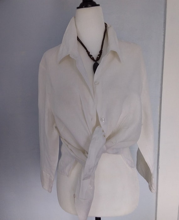 Vintage White Linen Blouse/Linen Blouse/Genuine Li