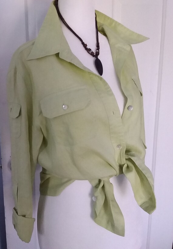 Vintage Linen Blouse/Green Linen Blouse/Linen Blou
