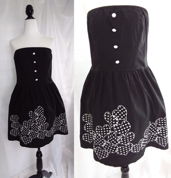 Vintage Black Cotton Sundress/Boho Sundress/70s Su
