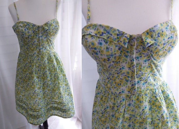 60s Vintage Floral Sundress/Yellow Sundress/60s Dr