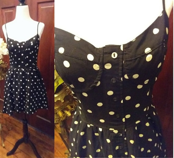 Vintage Black and White Polka Dot Mini Sundress/70