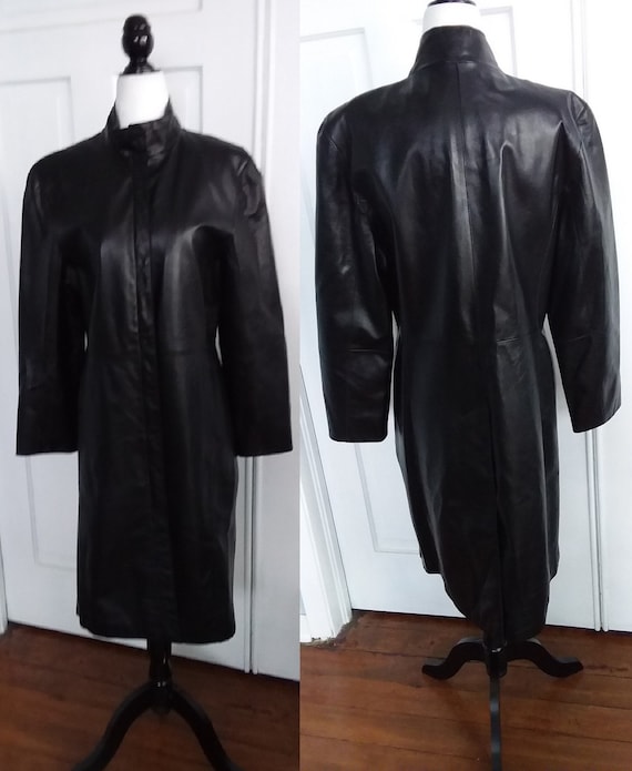 Black Leather Coat/Vintage Leather Coat/Womens Lea