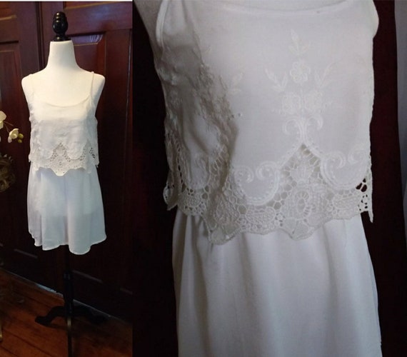 Vintage Embroidered Cotton Sundress/70s sundress