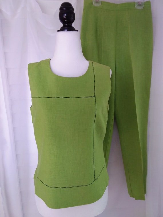 Vintage Linen Pantsuit/Chartreuse Pantsuit/Green 9