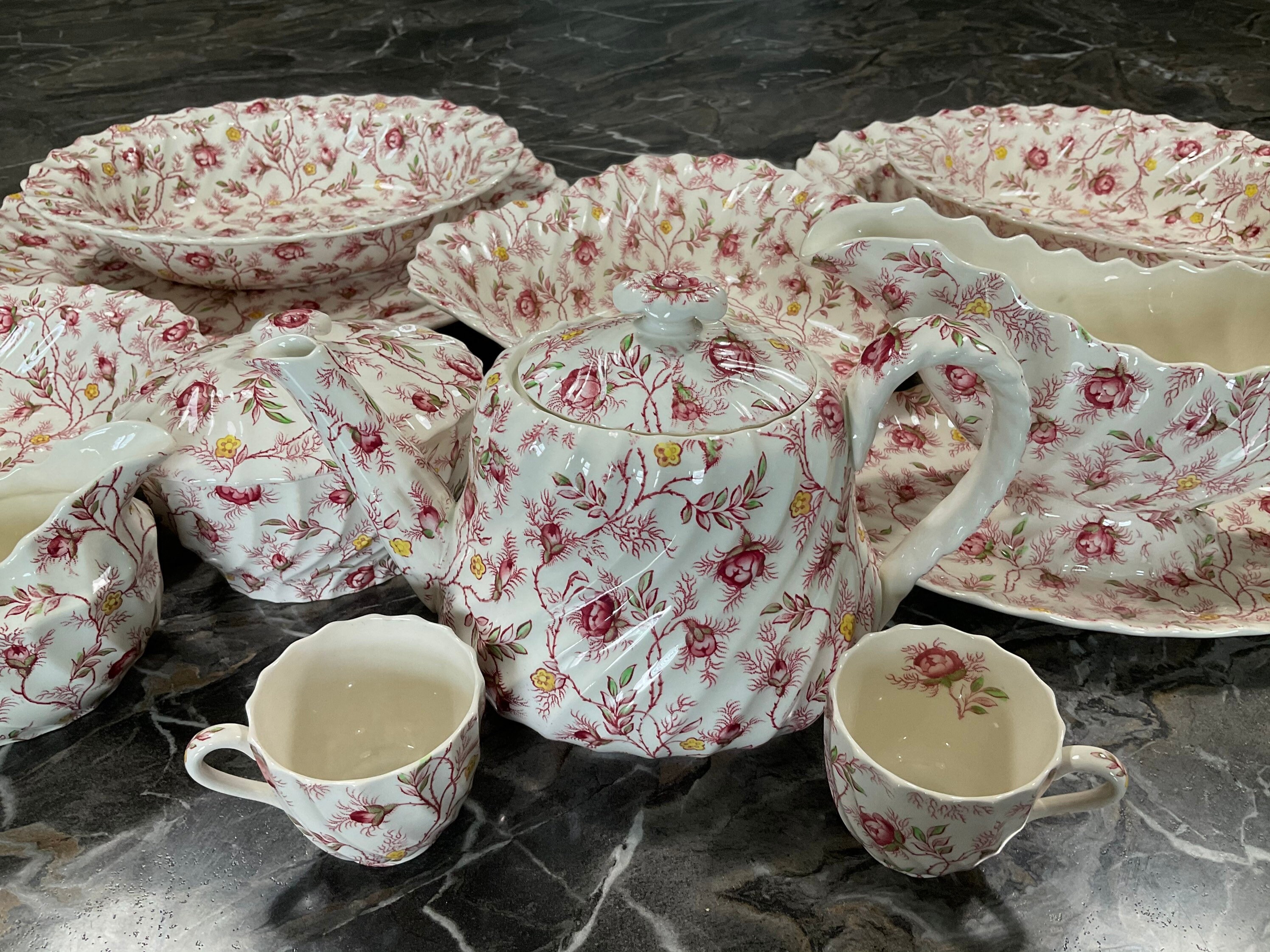 Copeland Spode Rosebud Chintz 91 piece Dinnerware Set England Etsy