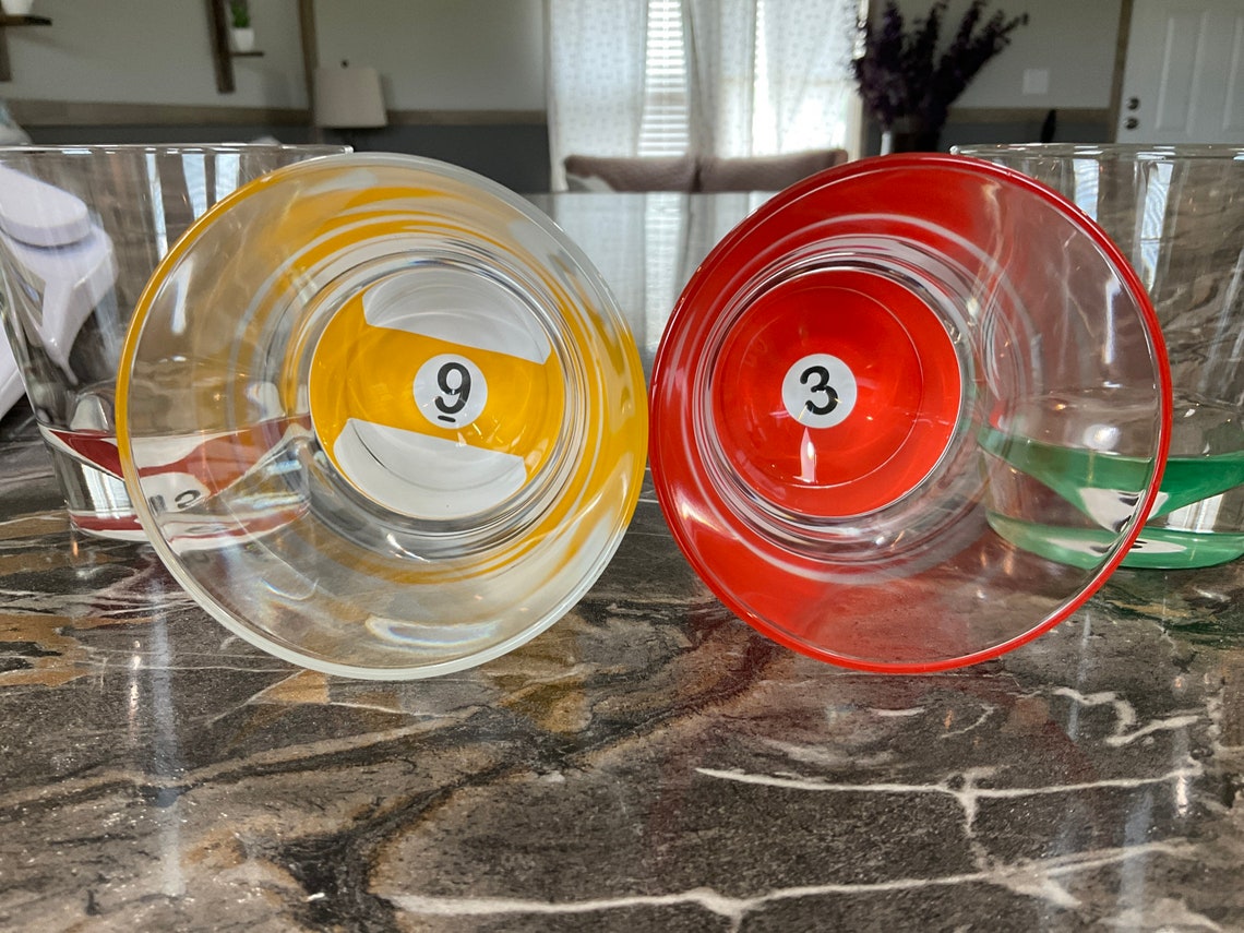 Set of 4 Luminarc Pool Parlor Billiard Rocks Drinking Glasses Etsy