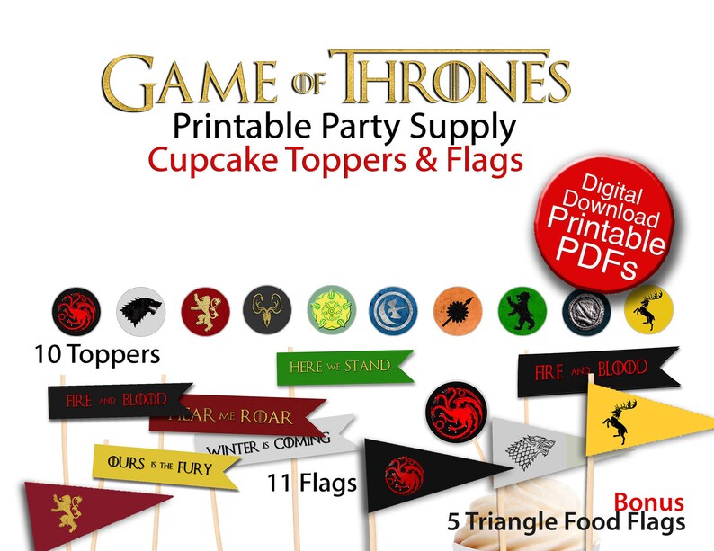 Game Of Thrones Cupcake Topper Flags Printable Game Of Etsy
