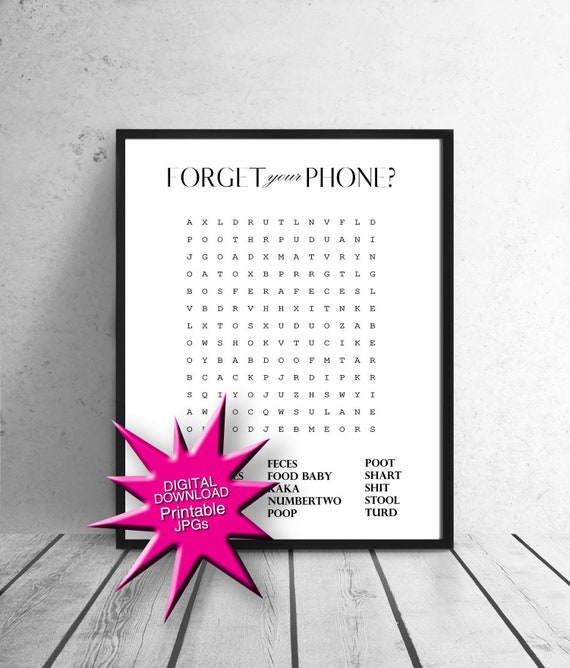 Funny Bathroom Word Search Printable Forget your Phone POOP | Etsy