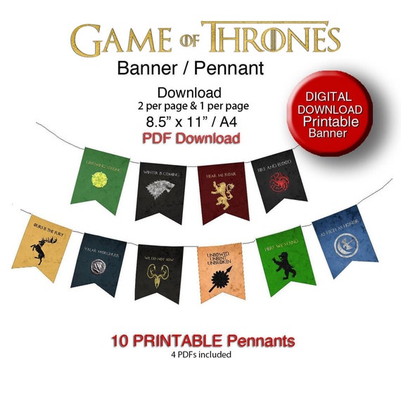 Printable House Sigils Thrones Party Banner Pdf Download Etsy