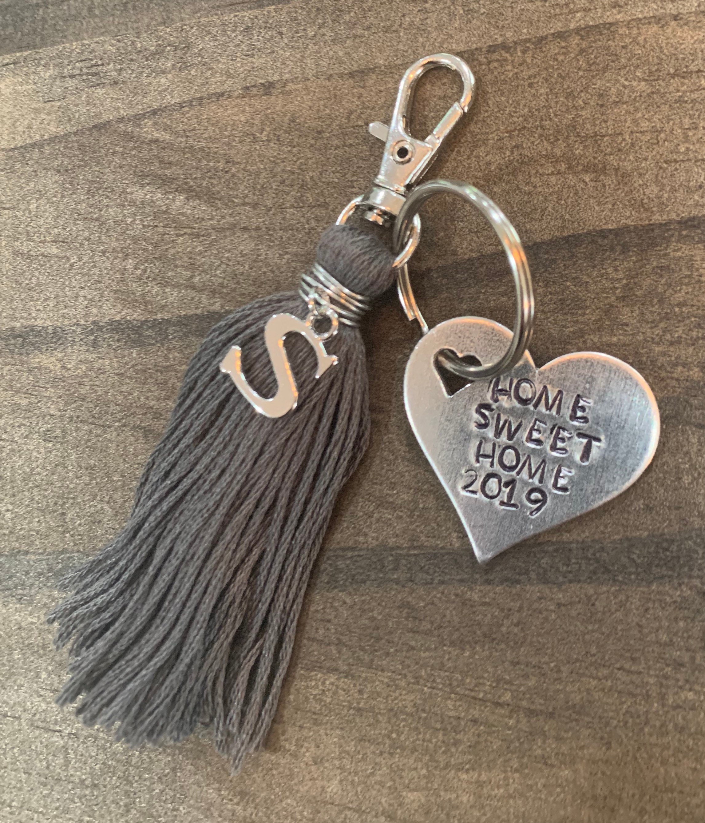Personalized initial hand stamped tassel keychain Etsy