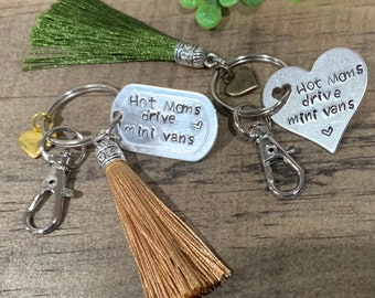 Hot moms drive mini vans key ring stamped initial