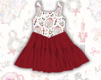 PREORDER Tiered Disney Nutcracker Christmas Dress: Whimsical Park Print Disney Dress