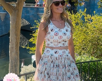Tiered Cropped Disney Princess Dress: Whimsical Park Print Disney Dress