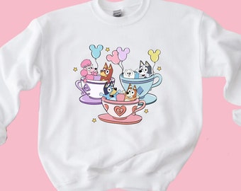 Bluey Characters Teacup Sweatshirt, Toddler Kids Disneyland Apparel