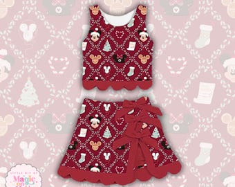 PREORDER Two Piece Tiered Disney Christmas Dress: Whimsical Park Print Disney Holiday Dress