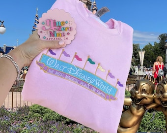 Pink Disneyworld Crewneck, Cute Disneyworld Shirts, Disneyworld Embroidered Sweatshirt, Disneyworld Sweatshirts Family, Disneyworld Tshirt