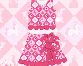 PREORDER Two Piece Tiered Disney Dress: Whimsical Park Print Disney Dress