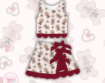 PREORDER Two Piece Tiered Disney Christmas Dress: Whimsical Park Print Disney Holiday Dress