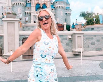PREORDER Two Piece Tiered Disneyworld Dress: Whimsical Park Print Disney Dress