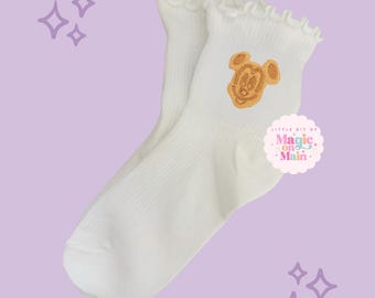 Calcetines de Disneyland, calcetines de Disney World, calcetines de Mickey, calcetines de Minnie, bocadillos de Disney, gofre de Mickey