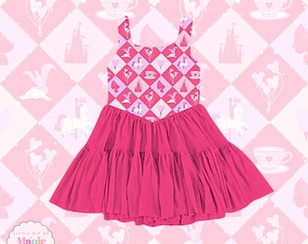 PREORDER Two Piece Tiered Disney Dress: Whimsical Park Print Disney Dress