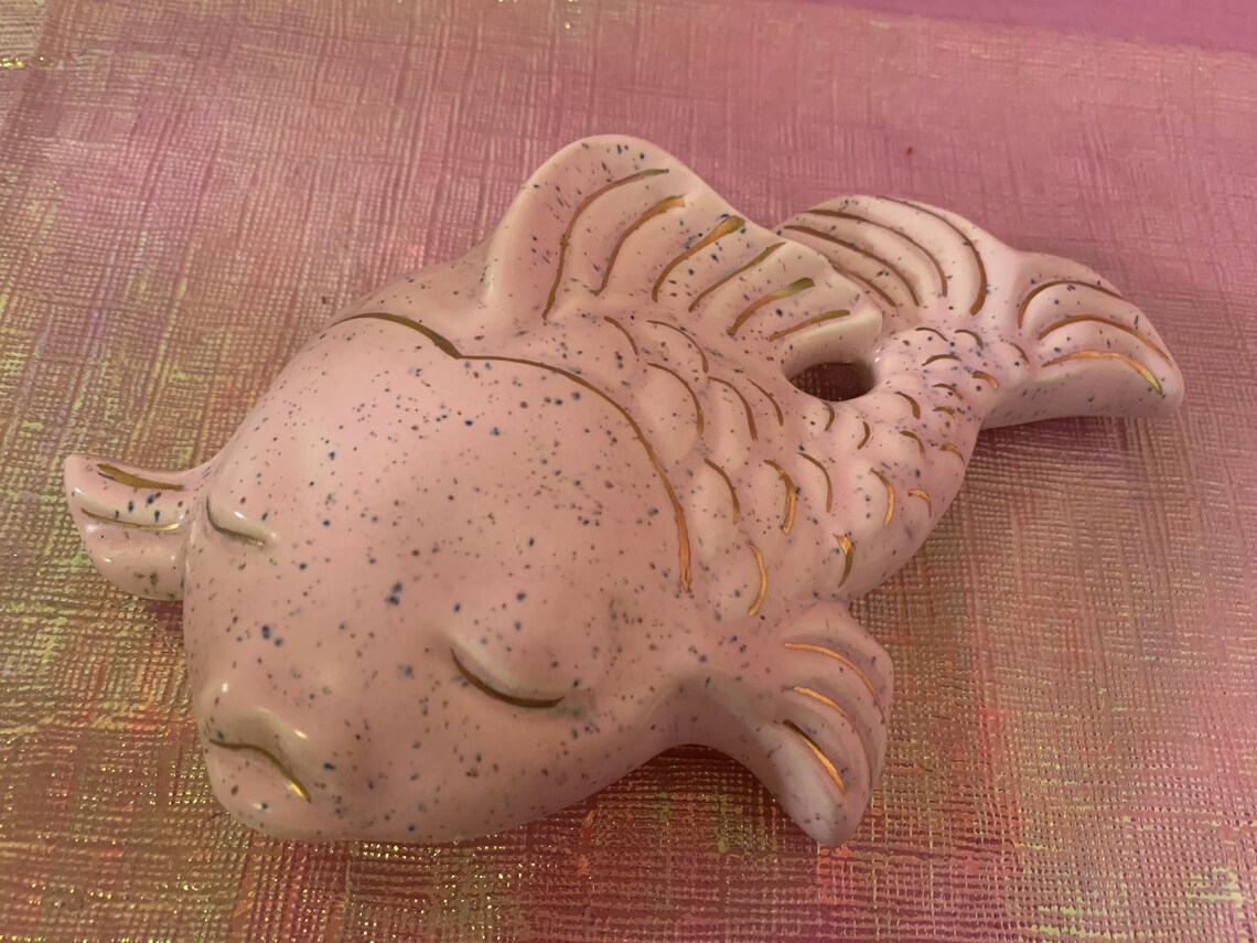 Vintage pink ceramic fish wall plaque Etsy
