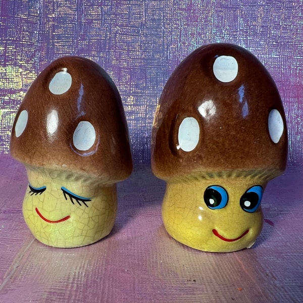 Vintage Anthropomorphic Mushroom Salt and Pepper Shakers