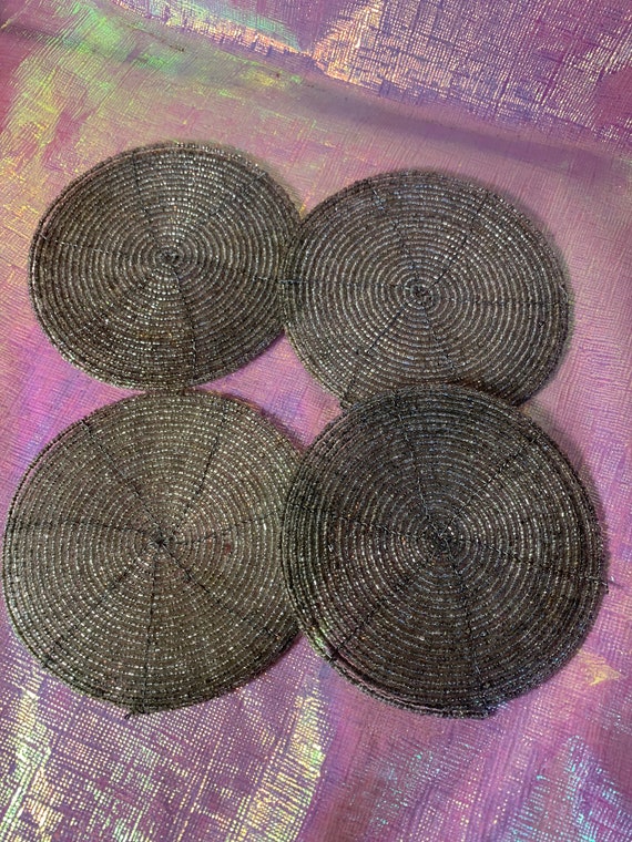 Set of 4 Silver Beaded Coasters Etsy