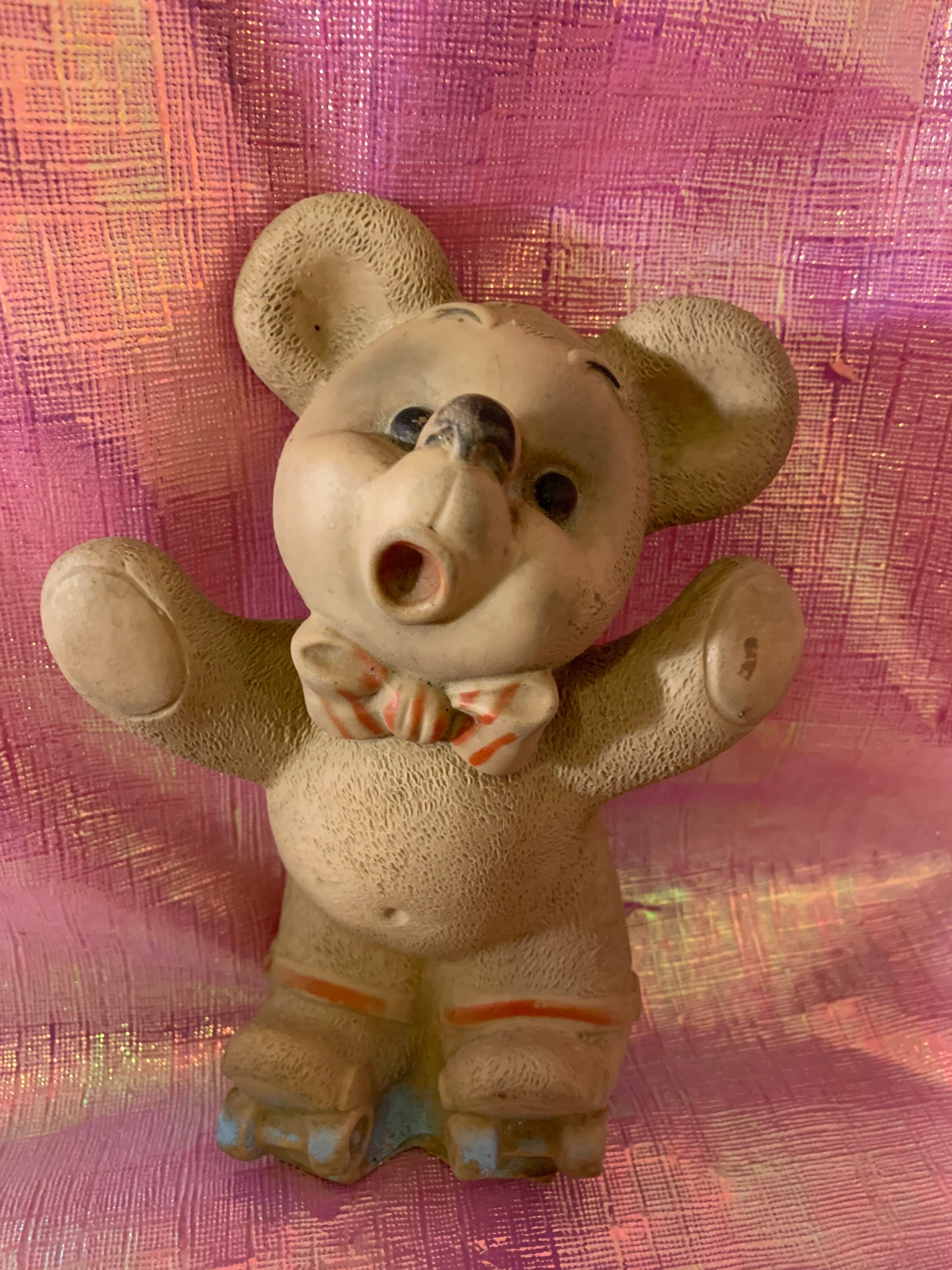 Vintage Dreamland Rubber Squeak Toy Bear on Rollerskates Etsy