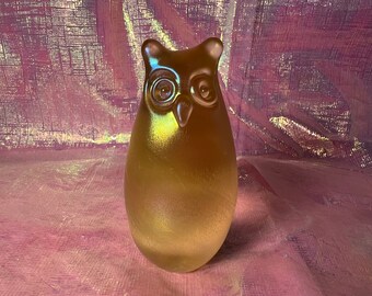 Orient and Flume Art Glass Owl Paperweight