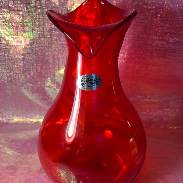 Blenko Red Glass Jack in the Pulpit Vase