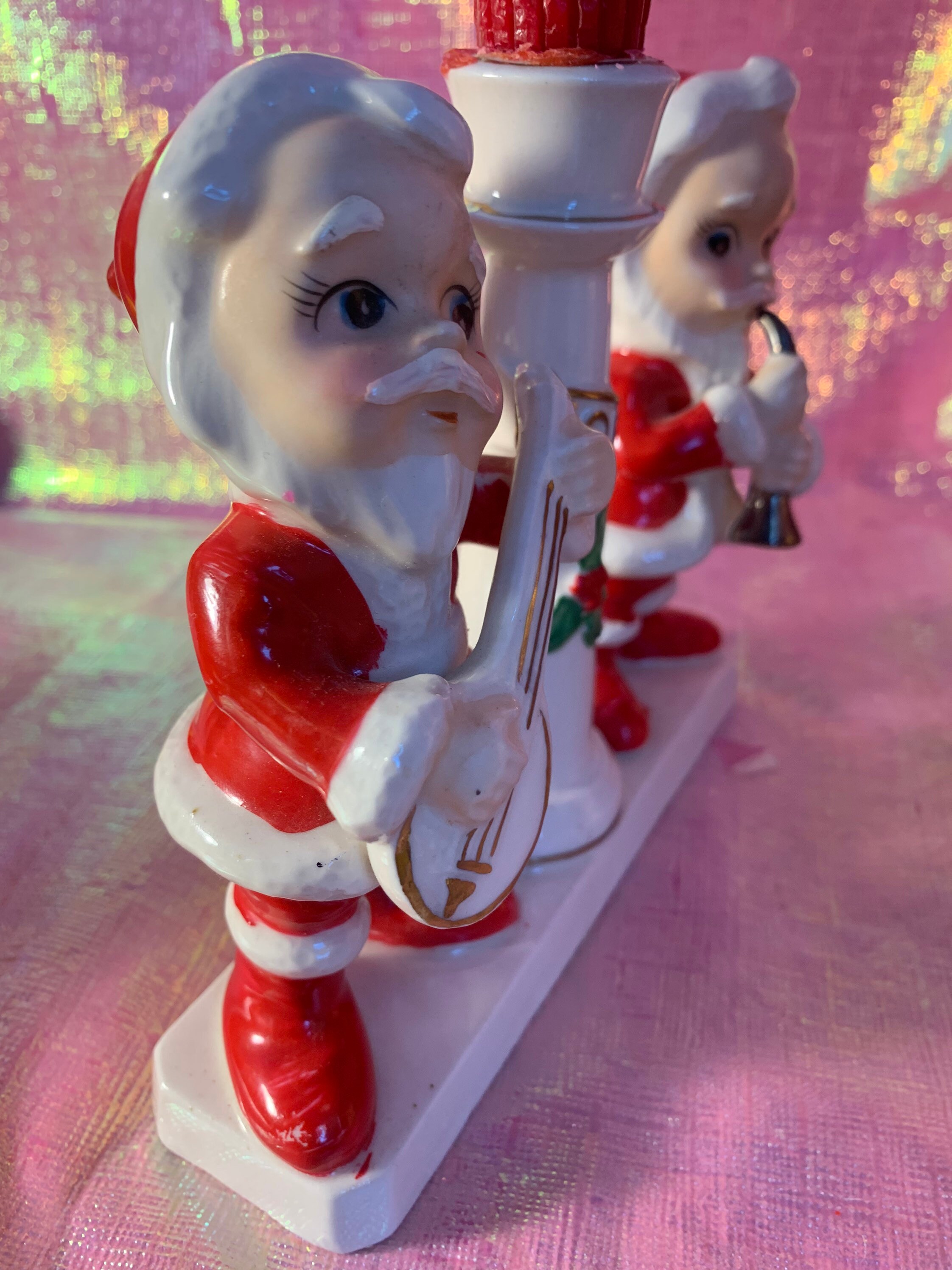 Vintage Père Noël jouant des instruments Noel bougeoir - Etsy France