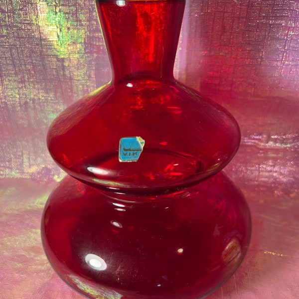 Vintage Viking Step Disc Ruby Glass Vase