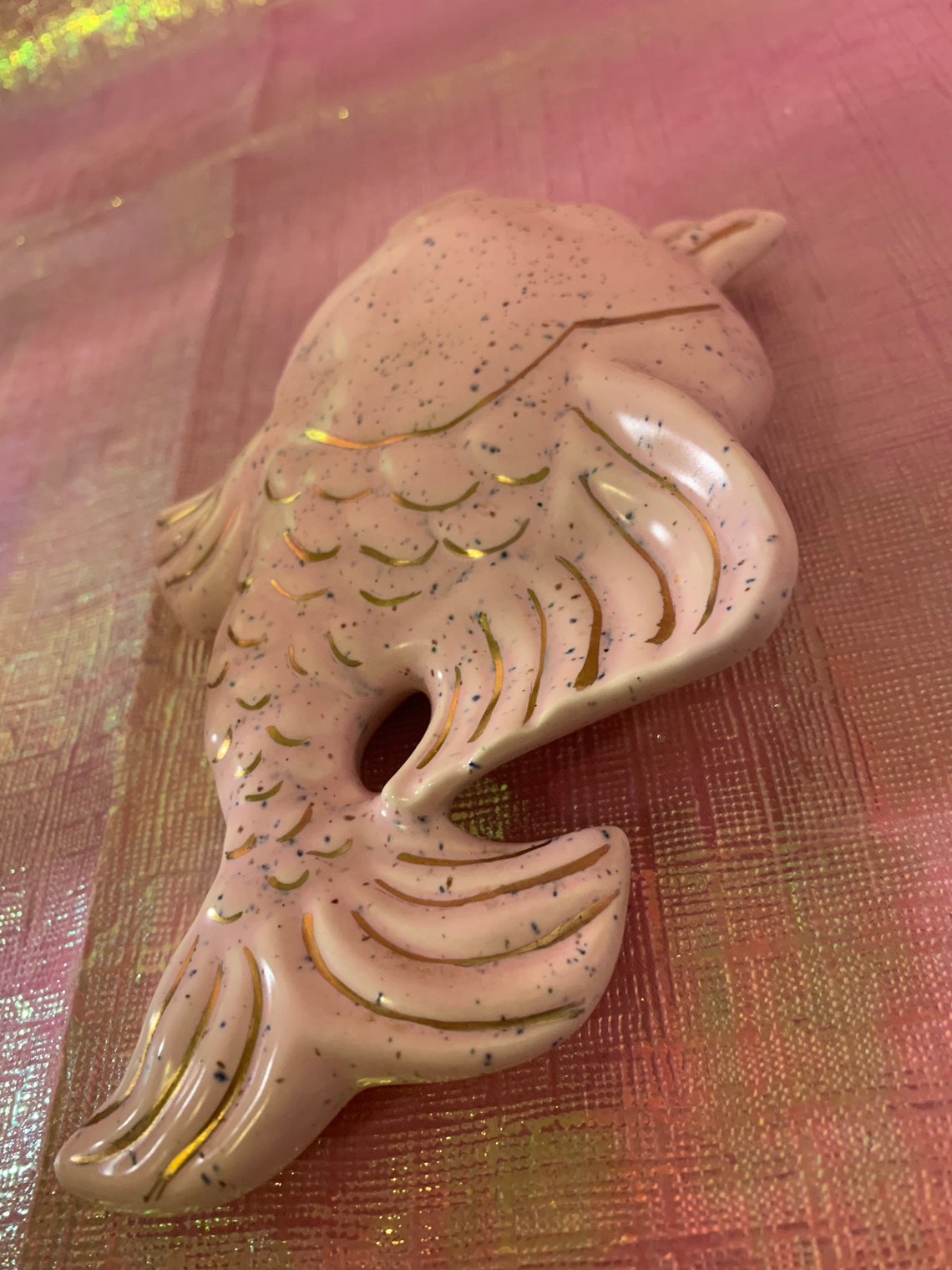 Vintage pink ceramic fish wall plaque Etsy