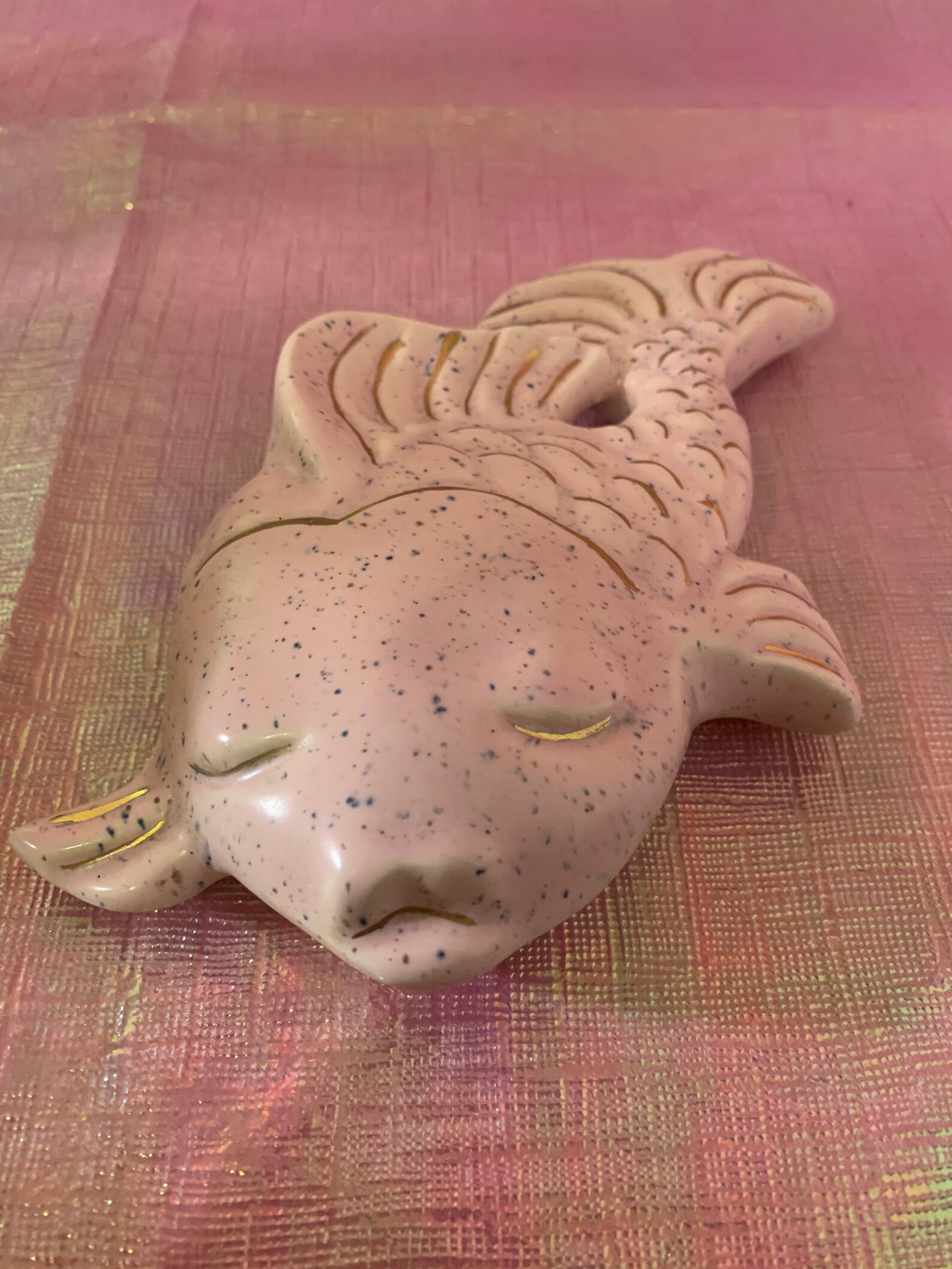 Vintage pink ceramic fish wall plaque Etsy