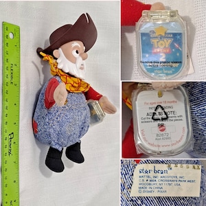 Vintage New Tags Disney Store Pixar Toy Story Sheriff Woody Cowboy Prospector Pete Star Bean or Bullseye Disney Store Bean Bag Plush Doll image 4
