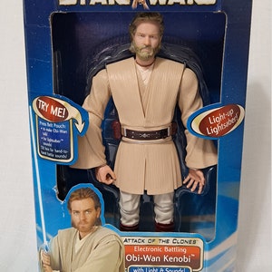 Retired Collectible Toy Factory Sealed  HASBRO Electronic Talking Obi-Wan Kenobi 12&quot; scale Battling Sounds Action Figure Attack of Clones