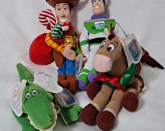 Vintage New tags Disney Pixar Toy Story 2 Star Bean Christmas Sheriff Woody Buzz Lightyear Angel Rex Bullseye Reindeer Mattel Bean Bag Doll