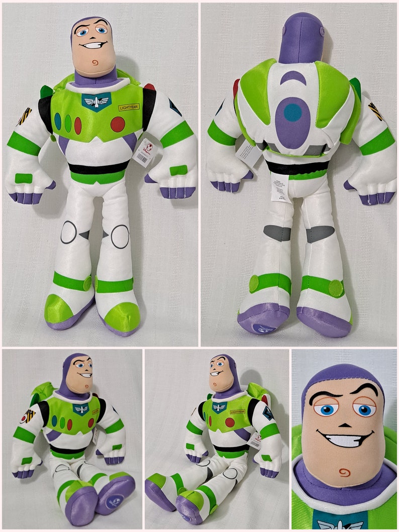 Vintage Nuevo con etiquetas Disney Pixar Toy Story Tamaño básico Buzz Lightyear Disney Store o muñeco de peluche articulado Bullseye the Horse Exclusivo del parque Buzz Cloth face
