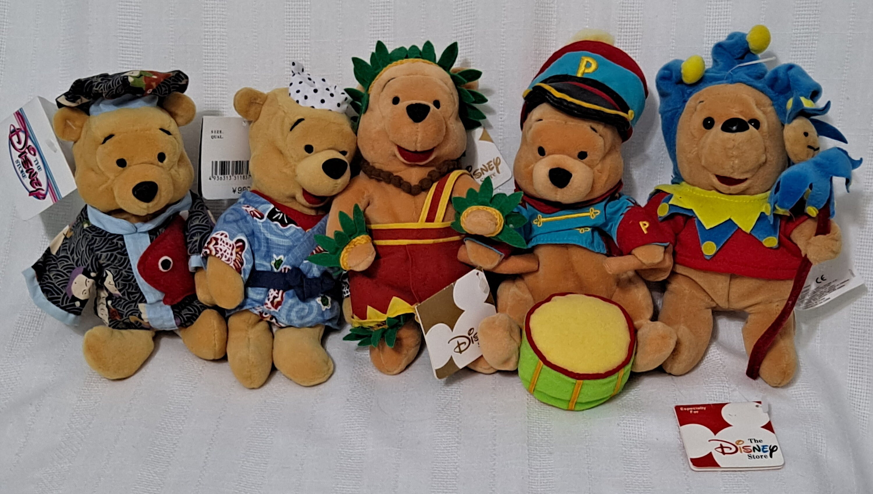 RARE Robert Raikes Jester Teddy Bear Clown With Mini Bear White Wooden