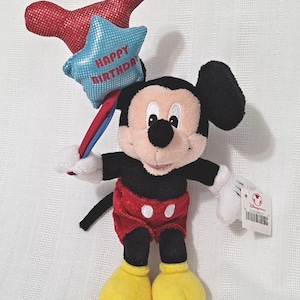 Retired Disney Store Happy Birthday Balloon Mickey Mouse Disney Plush Bean Bag Doll New with Tags