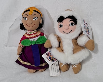 Retired Vintage New with Tags India Indian Girl Alaskan Boy Disney World Disneyland Plush Beanbag Bean Doll Magic Kingdom It's A Small World