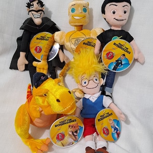New Retired Disney Meet the Robinsons Lewis T-Rex Tiny Dinosaur Tyrannosaurus Tiny Carl Robot Bowler Hat Guy Plush Beanbag Doll Bean Bag