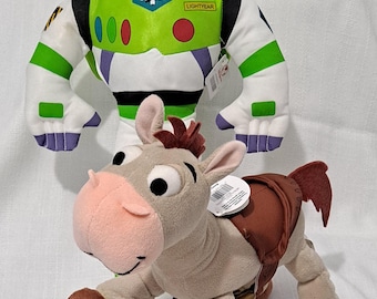 Vintage New with tags Disney Pixar Toy Story Core sized Buzz Lightyear Disney Store or Poseable Bullseye the Horse Plush Doll Park exclusive