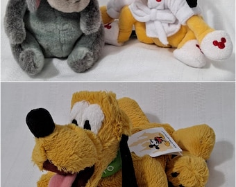 Vintage Retired Walt Disney Resort Eeyore, laying Pluto or Pluto with Robe Slippers Spa Outfit Plush Bean Bag Doll New with Tags