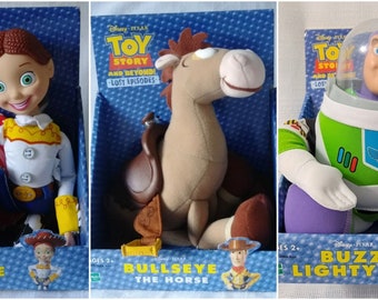 Disney Pixar Hasbro Toy Story & Beyond Cowgirl Jessie Bullseye Horse Astronaut Buzz Lightyear Figure Cuddle Doll Vintage Retired New Package