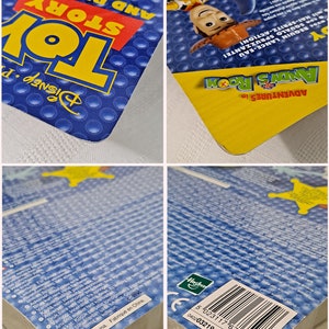 May include: A blue and yellow Toy Story character toy with a water squirting feature. The packaging is blue and yellow with the words "Andy's Room Adventures in Toy Story and Beyond!" printed on it.