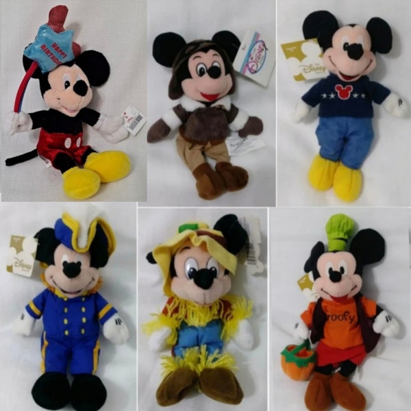 Mickey Mouse Happy Birthday Balloons Pilot USA Admiral Scrooge Halloween Costume Dress Up Disney Plush Bean Bag Doll New Tags Vintage