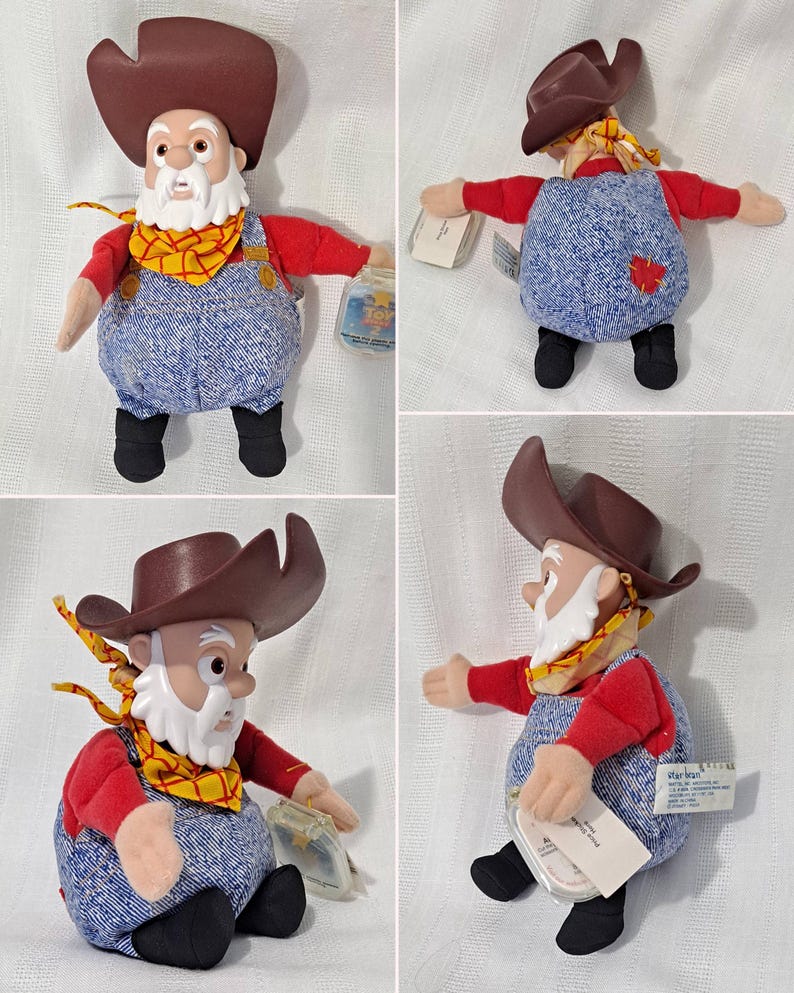 Vintage New Tags Disney Store Pixar Toy Story Sheriff Woody Cowboy Prospector Pete Star Bean or Bullseye Disney Store Bean Bag Plush Doll Prospector Pete